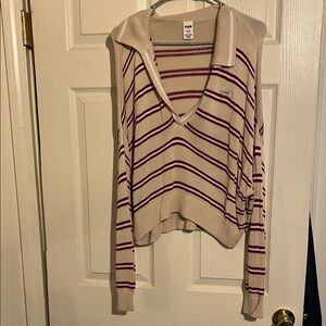 VS Pink Cream and Red V-Neck Sweater